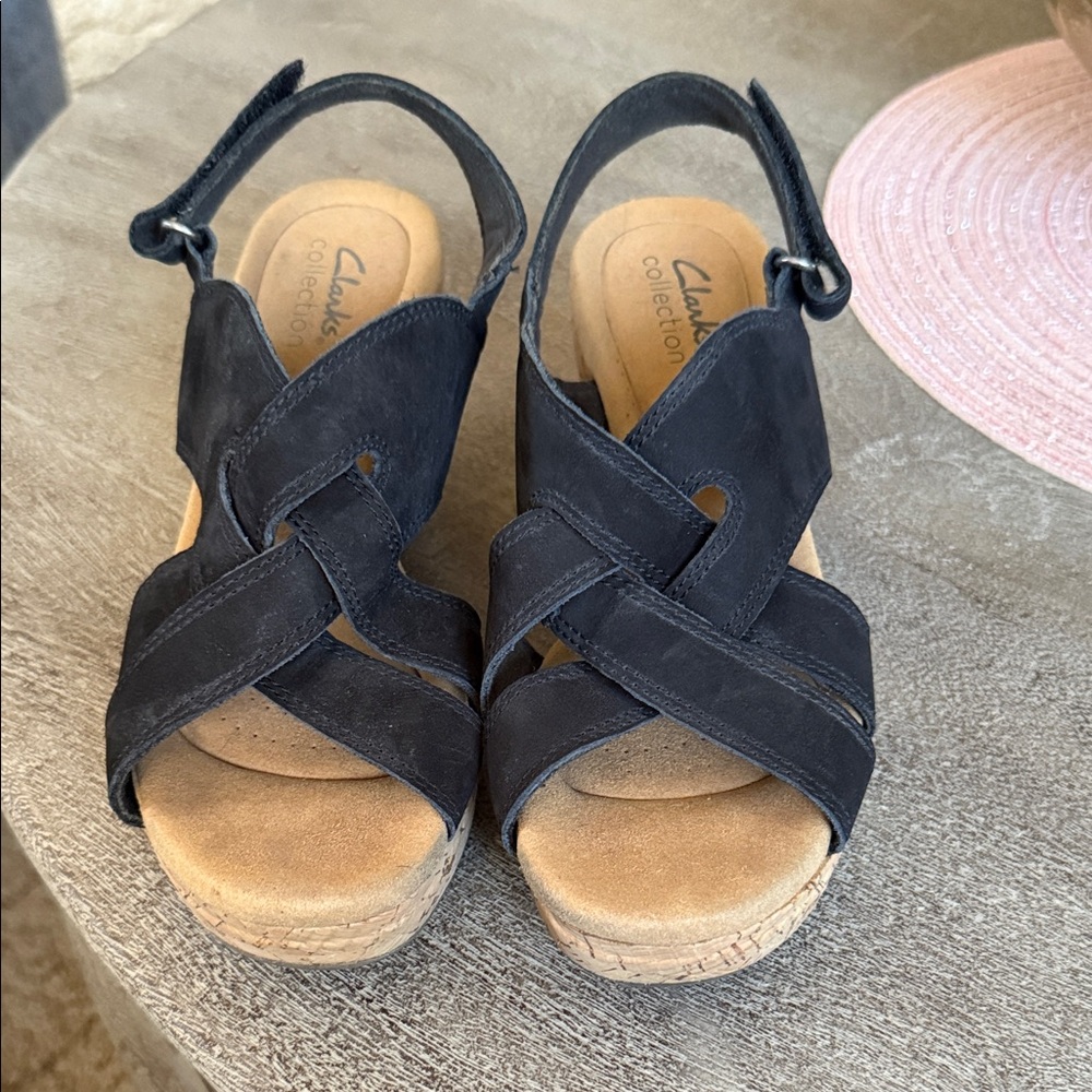 Clarks Women's Black Wedge Sandals